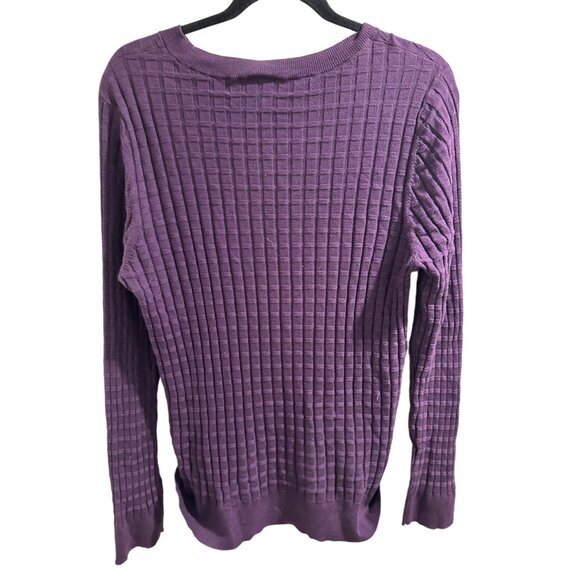 ๐ 2/$20 ๐ Dark Purple Ann Taylor Waffle Pattern Long Sleeve Sweater sz L - Picture 4 of 4